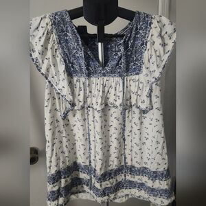 Fat Face Blue and White Floral Blouse